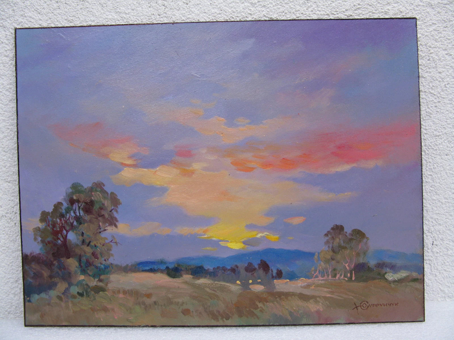 ORIGINAL PAINTING, vintage realism, modern painting, oil painting, impressionism , landscape, Evening, Sunset, 2022, artist Y. Suprunchuk