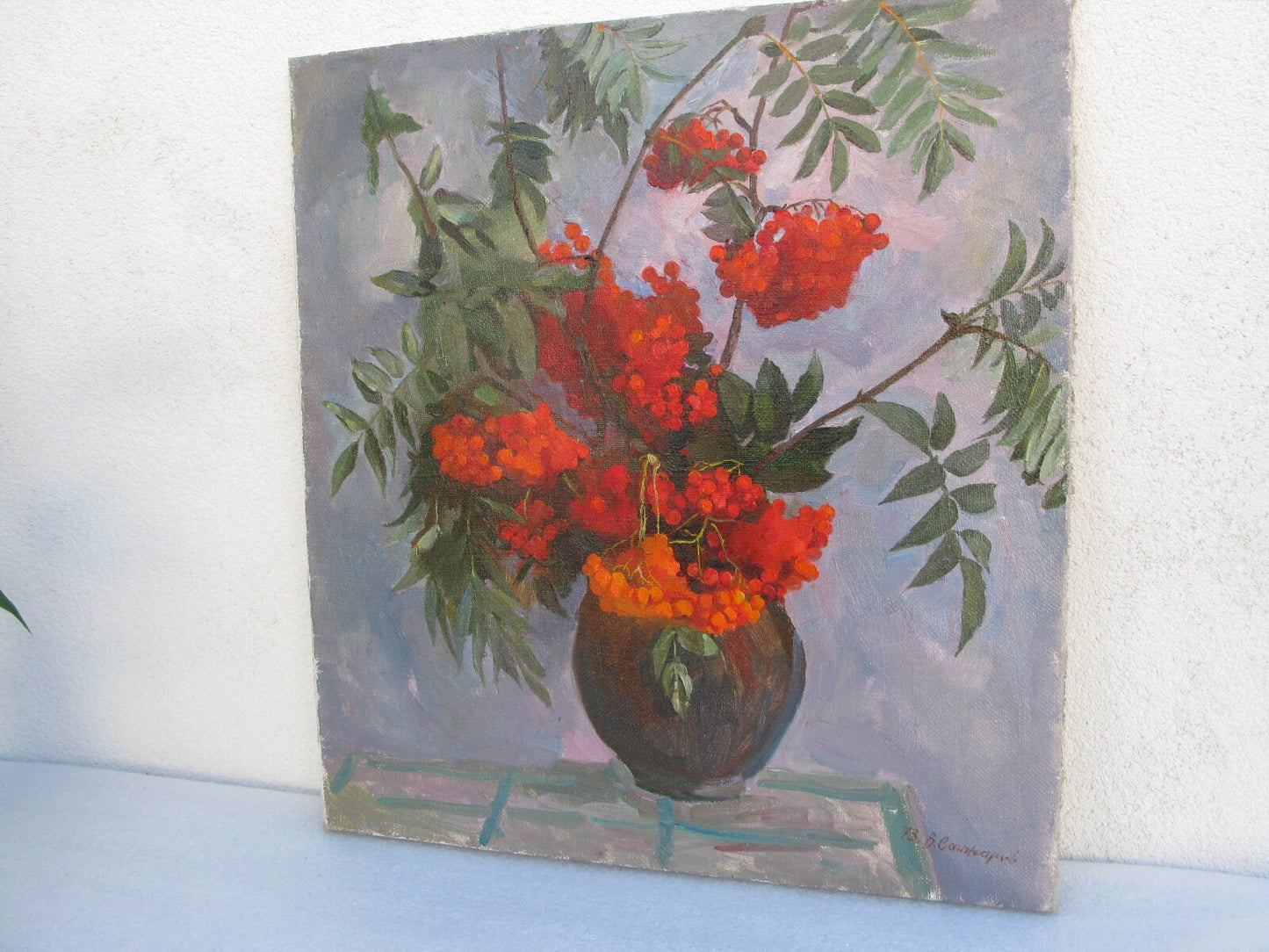 VINTAGE ORIGINAL PAINTING, oil painting, vintage realism, modern painting, impressionism, still life, Rowan, artist V. Sanzharov