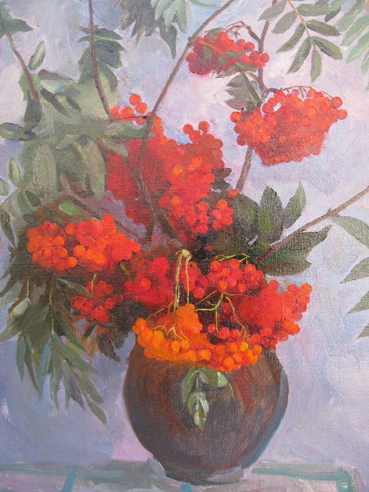 VINTAGE ORIGINAL PAINTING, oil painting, vintage realism, modern painting, impressionism, still life, Rowan, artist V. Sanzharov