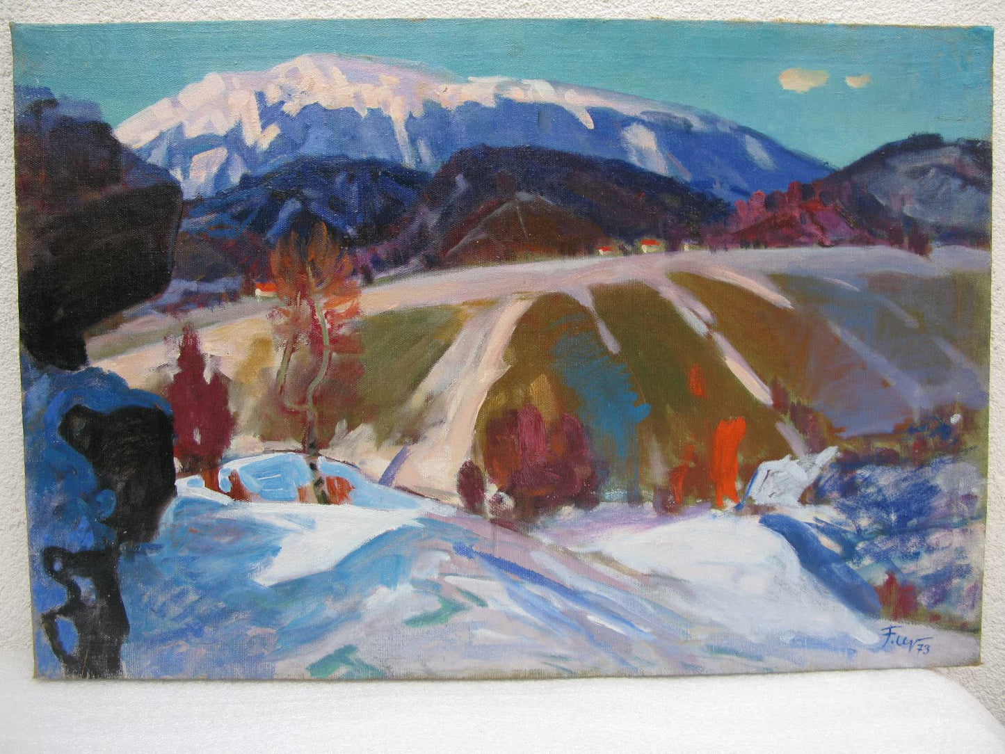 VINTAGE ORIGINAL PAINTING, oil painting, vintage realism, impressionism, landscape, Winter in the Carpathians, artist G. Chernoknizhny