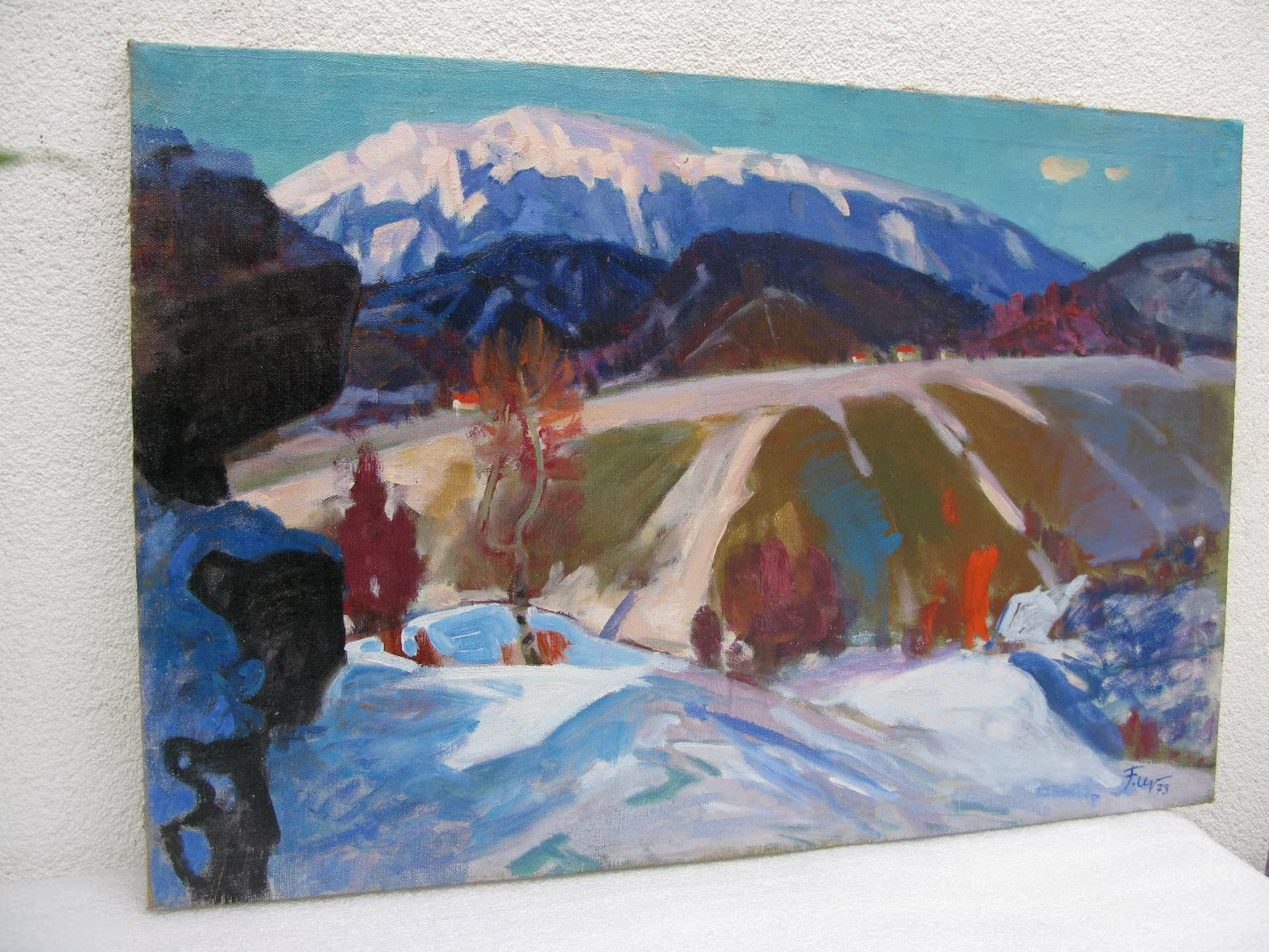 VINTAGE ORIGINAL PAINTING, oil painting, vintage realism, impressionism, landscape, Winter in the Carpathians, artist G. Chernoknizhny