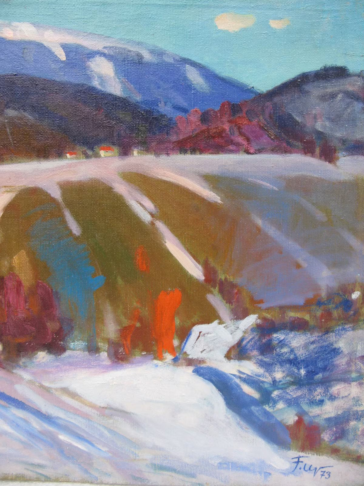 VINTAGE ORIGINAL PAINTING, oil painting, vintage realism, impressionism, landscape, Winter in the Carpathians, artist G. Chernoknizhny