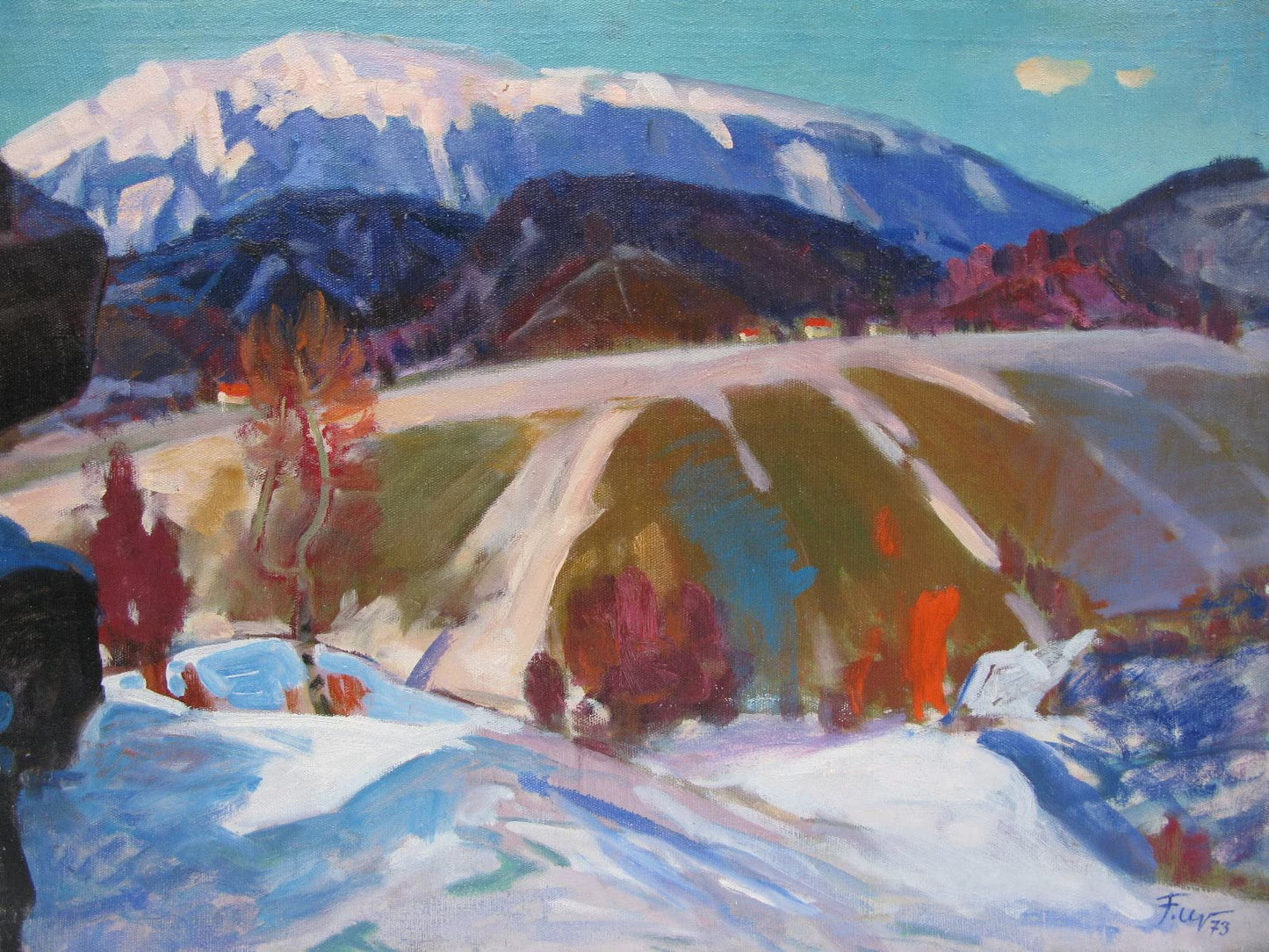 VINTAGE ORIGINAL PAINTING, oil painting, vintage realism, impressionism, landscape, Winter in the Carpathians, artist G. Chernoknizhny