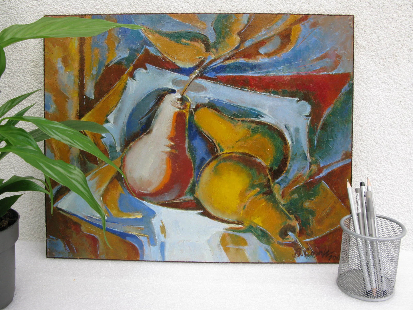 VINTAGE ORIGINAL PAINTING, oil painting, vintage realism, modern painting, impressionism, still life, Fruits, Pears, artist V. Sanzharov