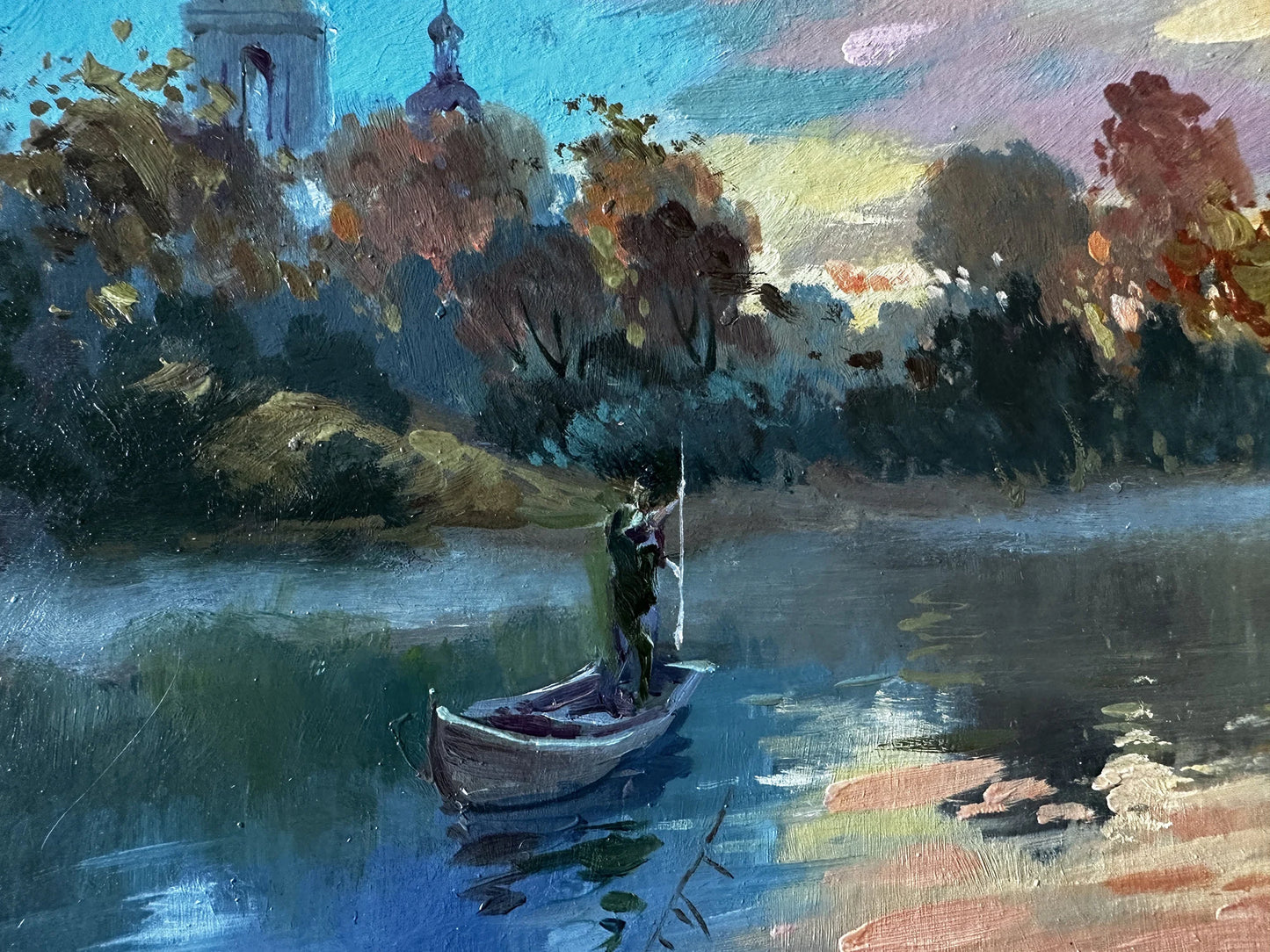 ORIGINAL PAINTING, vintage painting, modern painting, oil painting, impressionism, landscape, Evening, On the river, 2020s, Y. Suprunchuk