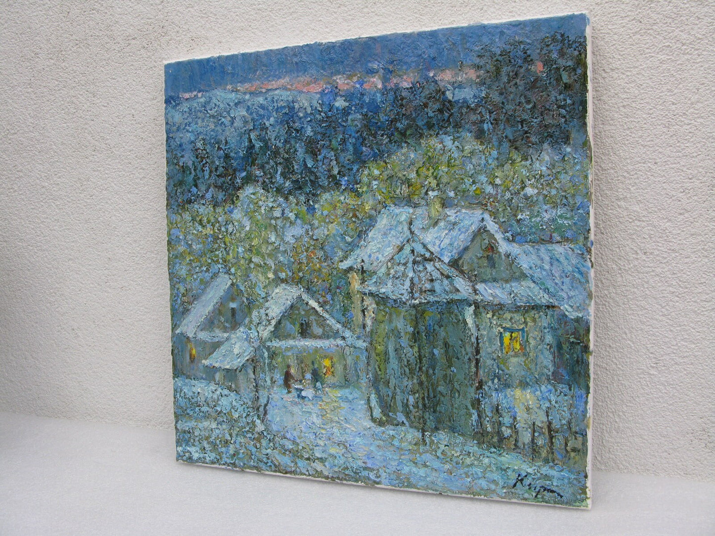 ORIGINAL PAINTING, oil painting, vintage realism, modern painting, impressionism, rural landscape, Winter evening, artist V. Kirilkov