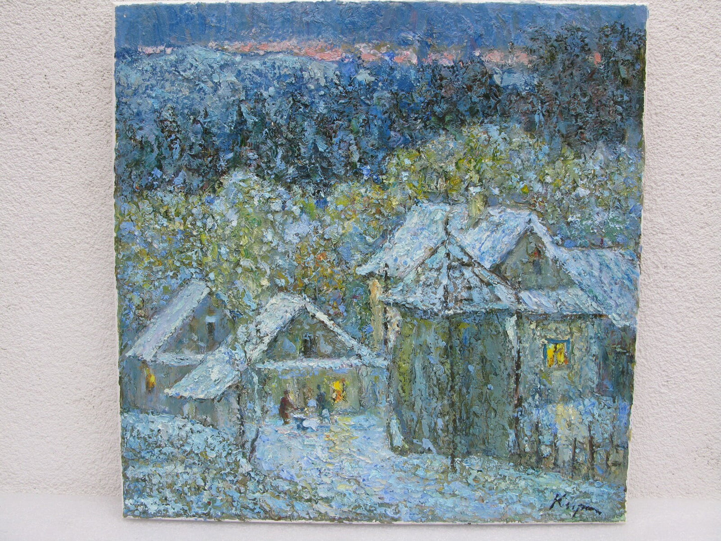 ORIGINAL PAINTING, oil painting, vintage realism, modern painting, impressionism, rural landscape, Winter evening, artist V. Kirilkov