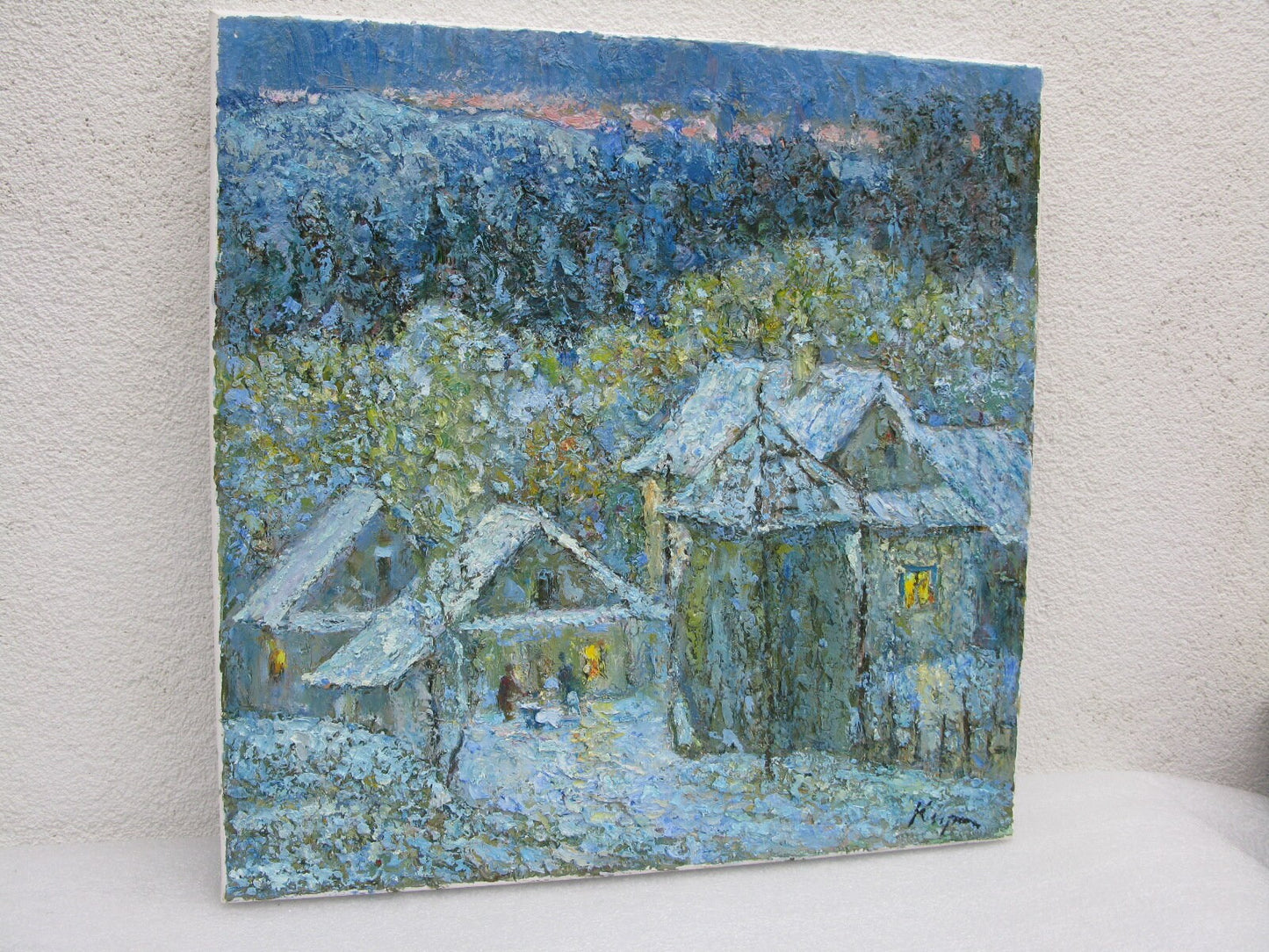 ORIGINAL PAINTING, oil painting, vintage realism, modern painting, impressionism, rural landscape, Winter evening, artist V. Kirilkov