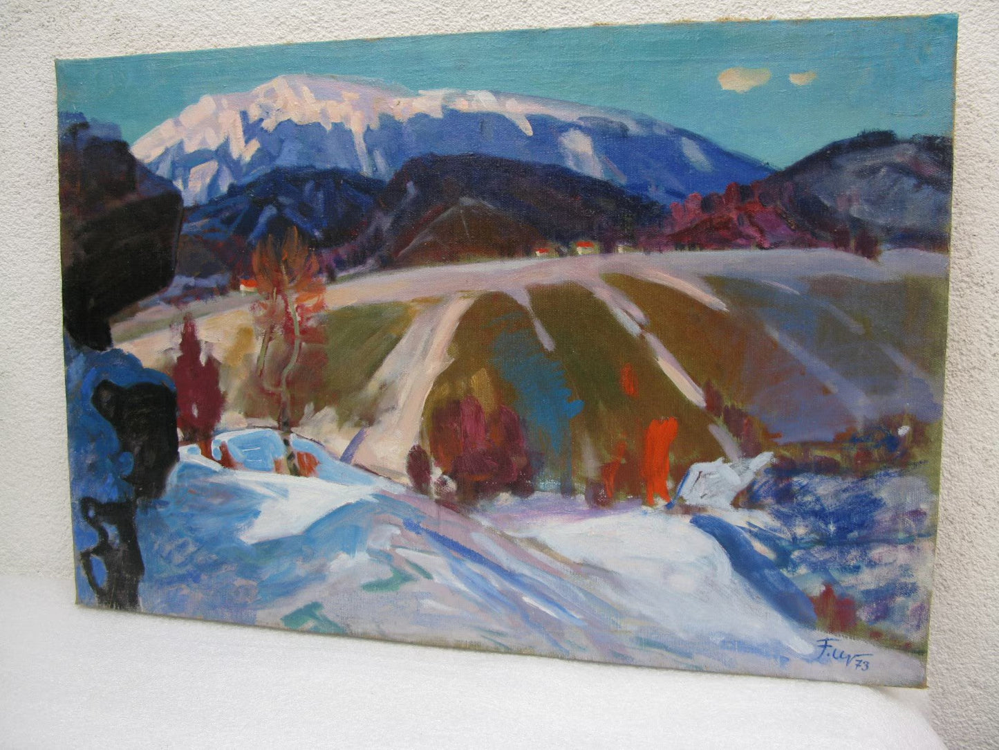 VINTAGE ORIGINAL PAINTING, oil painting, vintage realism, impressionism, landscape, Winter in the Carpathians, artist G. Chernoknizhny