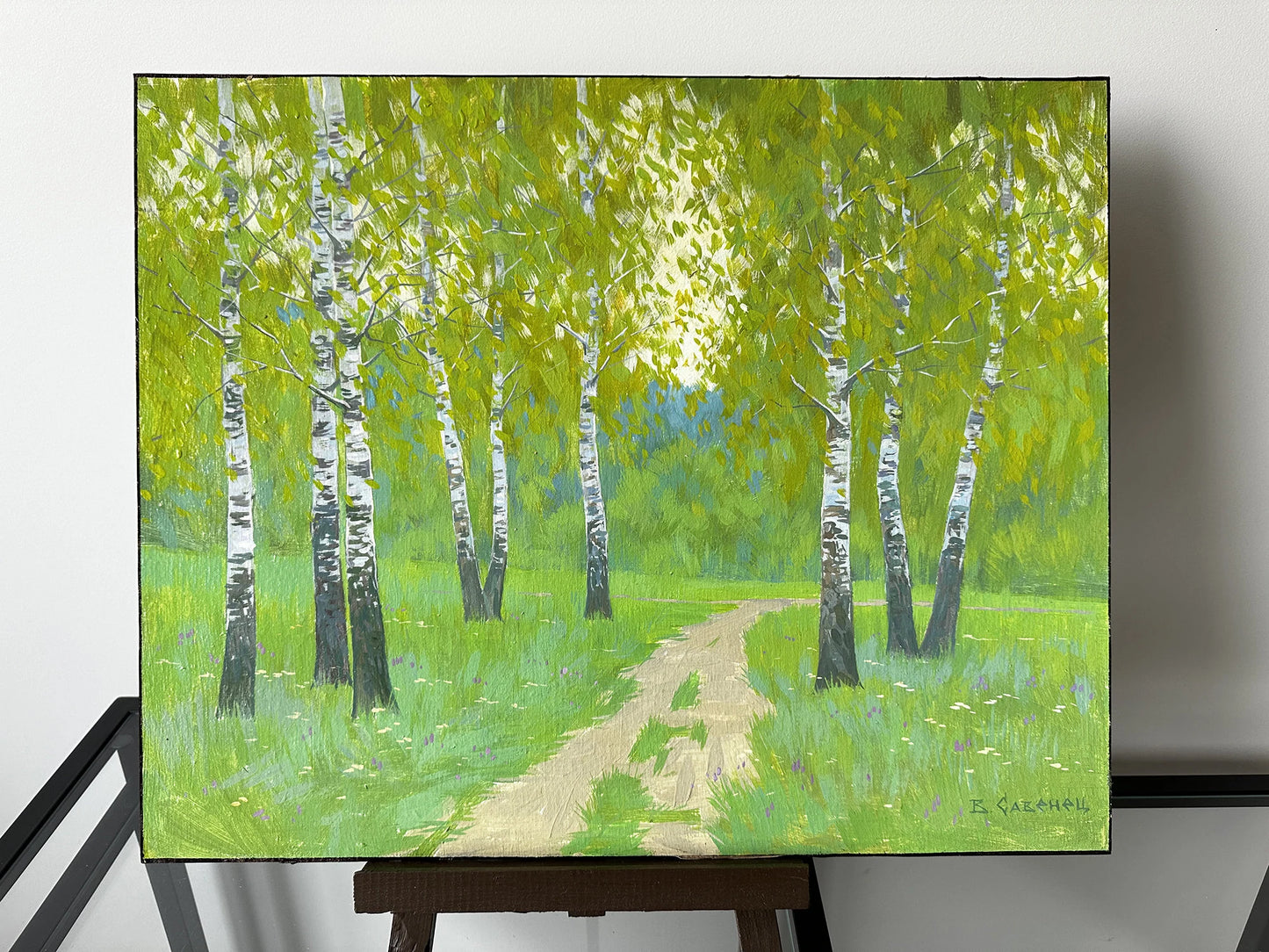 VINTAGE ORIGINAL PAINTING, oil painting, vintage realism, modern painting, impressionism, landscape, Birch Grove, 2018, artist V. Savenets