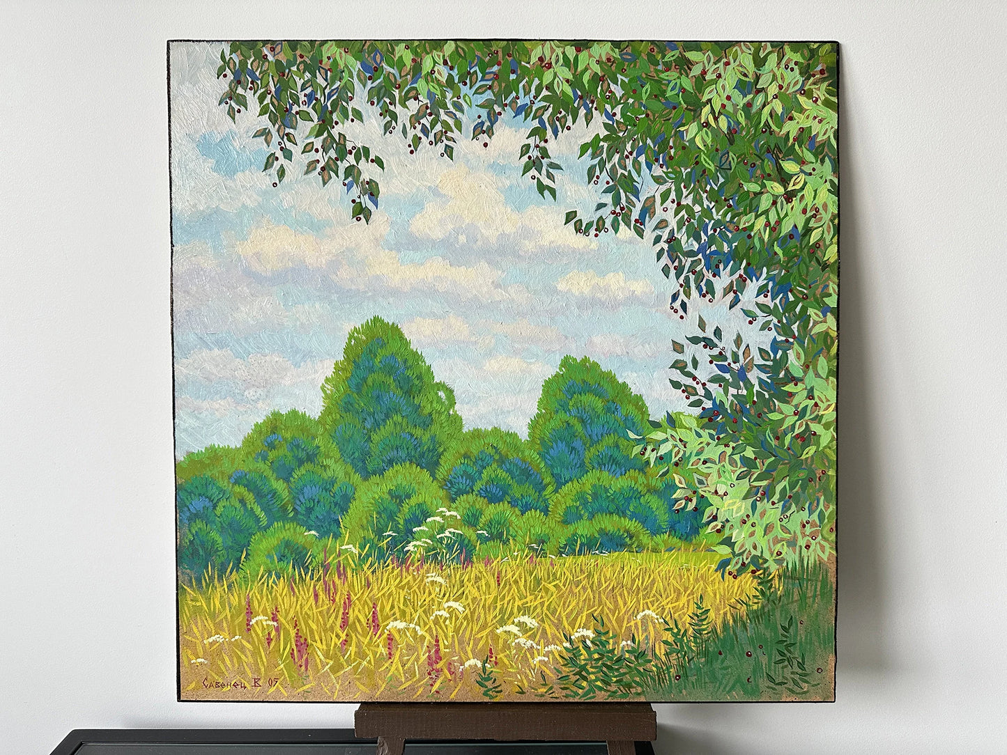 VINTAGE ORIGINAL PAINTING, oil painting, vintage realism, modern painting, impressionism, landscape, Summer day, 2007, artist V. Savenets