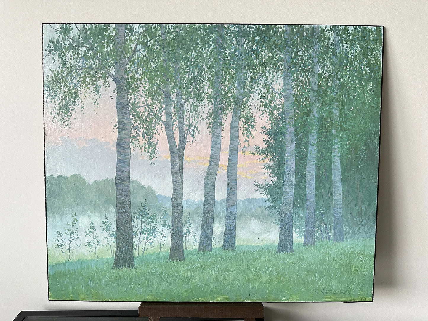 VINTAGE ORIGINAL PAINTING, oil painting, vintage realism, modern painting, impressionism, landscape, Birch Grove, 2020, artist V. Savenets