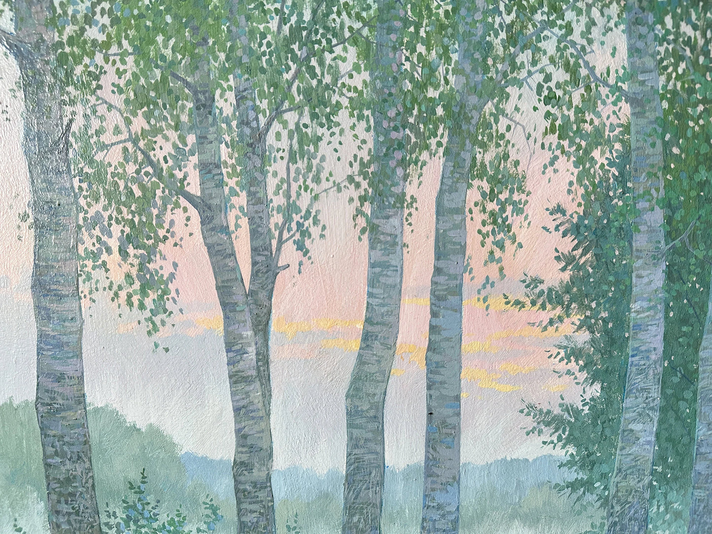 VINTAGE ORIGINAL PAINTING, oil painting, vintage realism, modern painting, impressionism, landscape, Birch Grove, 2020, artist V. Savenets