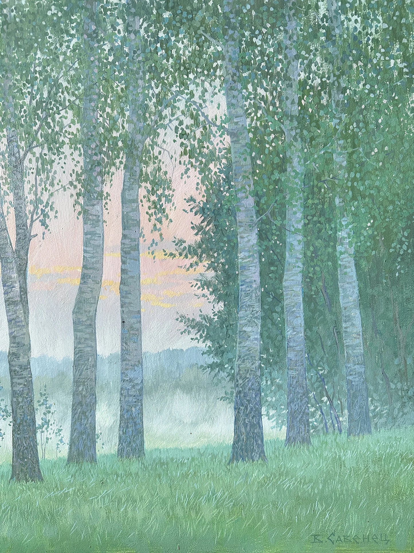 VINTAGE ORIGINAL PAINTING, oil painting, vintage realism, modern painting, impressionism, landscape, Birch Grove, 2020, artist V. Savenets