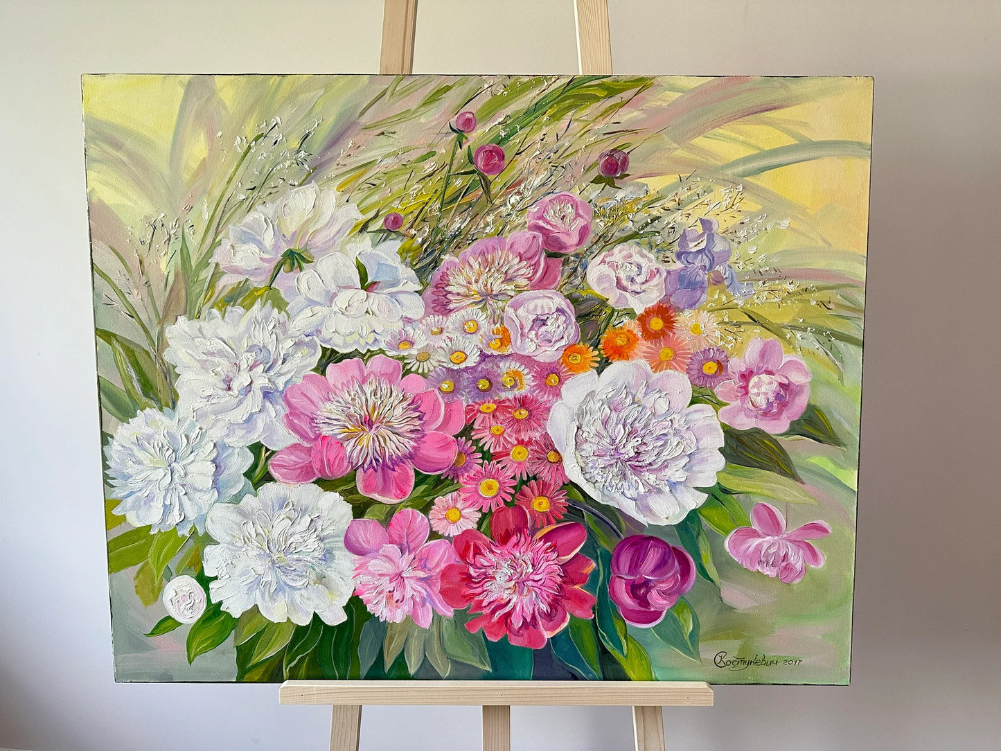 ORIGINAL PAINTING, oil painting, ukrainian painting, vintage realism, modern painting, still life, Peony paradise, artist S. Kostukevych