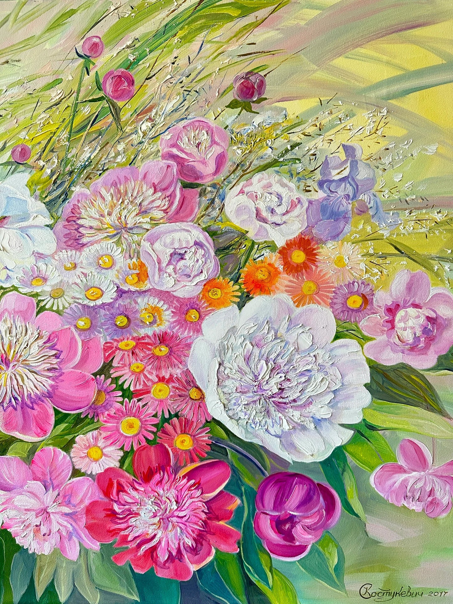 ORIGINAL PAINTING, oil painting, ukrainian painting, vintage realism, modern painting, still life, Peony paradise, artist S. Kostukevych