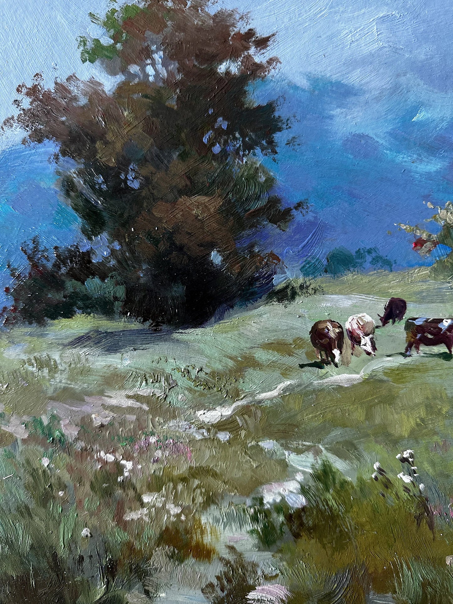 ORIGINAL PAINTING, vintage painting, modern painting, oil painting, impressionism, landscape, Evening, Pasture, 2020s, artist Y. Suprunchuk