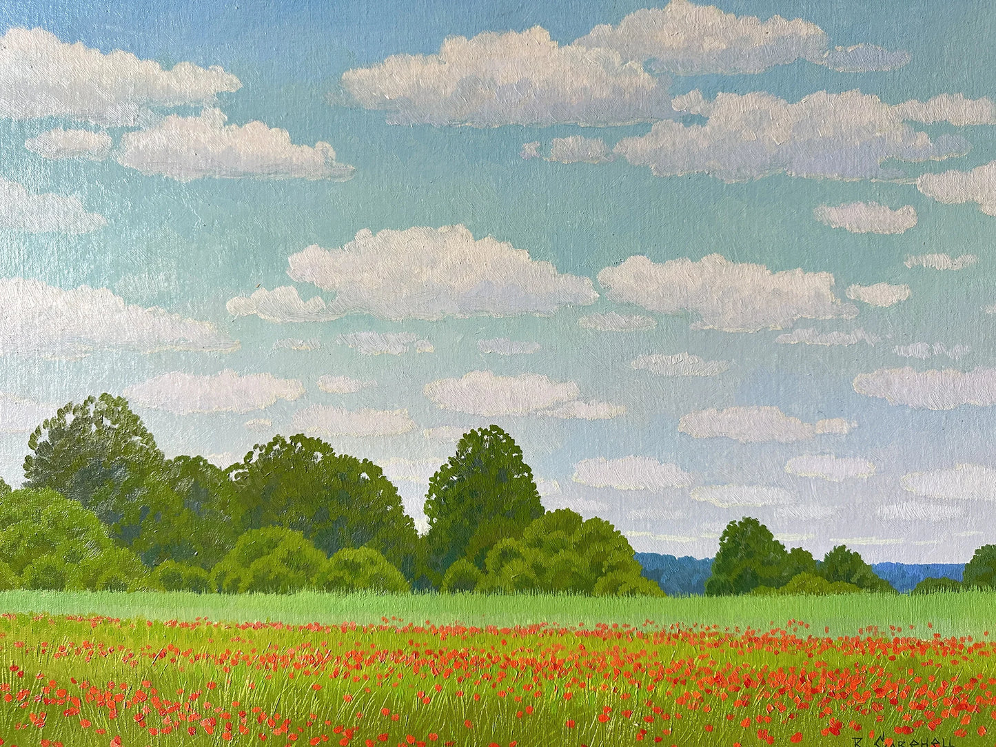 VINTAGE ORIGINAL PAINTING, oil painting, vintage realism, impressionism, landscape, Blooming field, Flowers, Poppies, artist V. Savenets