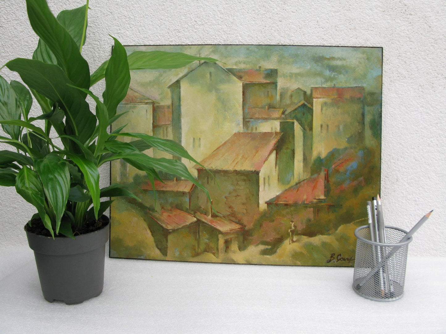 VINTAGE ORIGINAL PAINTING, oil painting, vintage realism, landscape, impressionism, architecture, cityscape, Old city, artist V. Sanzharov