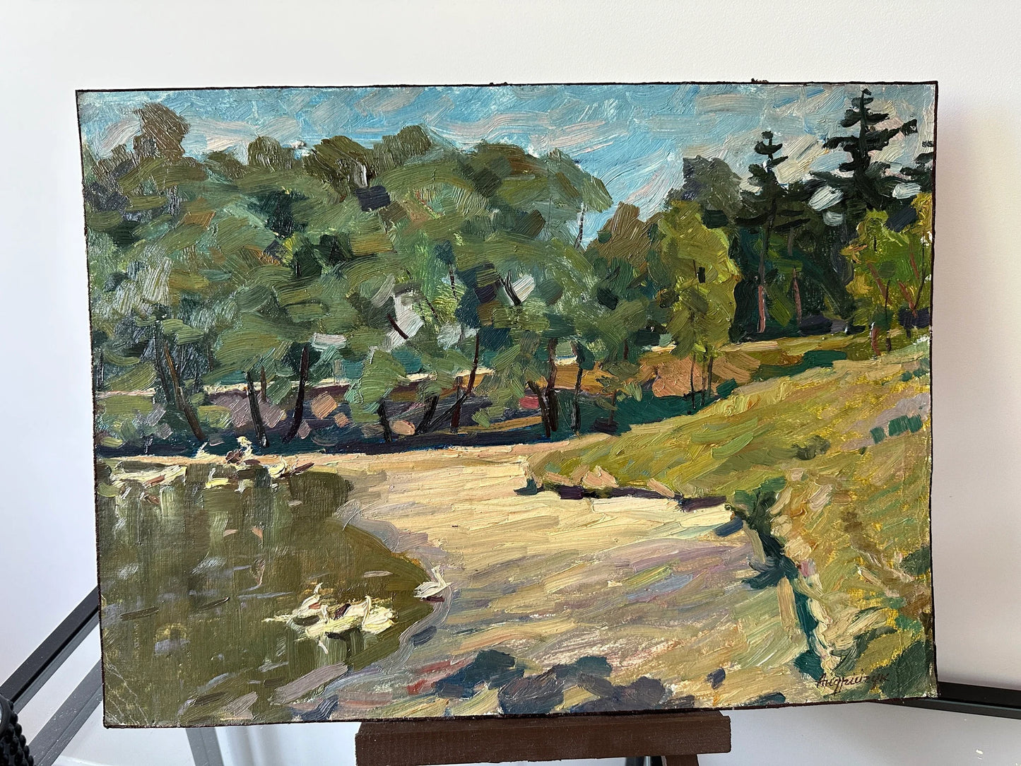 VINTAGE ORIGINAL PAINTING, oil painting, ukrainian painting, impressionism, landscape, In the park, 1965, artist M. Andriychuk