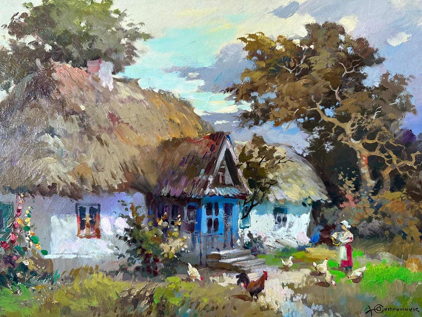 ORIGINAL PAINTING, modern painting, oil painting, impressionism, landscape, rural landscape, Country yard, 2020s, artist Y. Suprunchuk