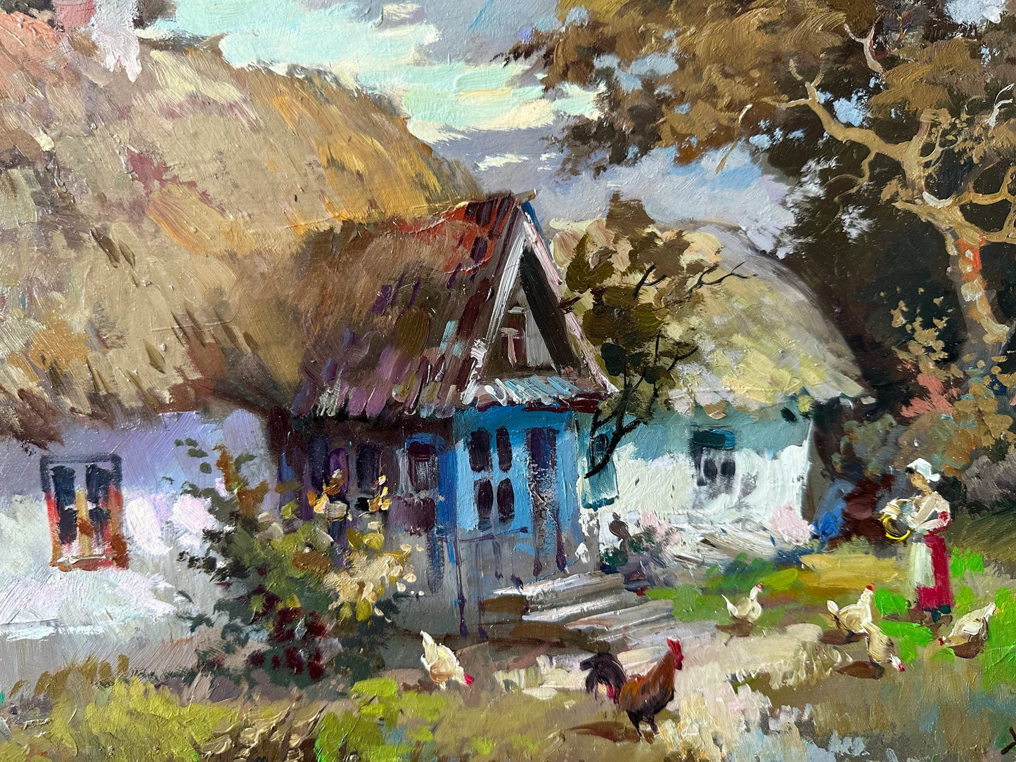 ORIGINAL PAINTING, modern painting, oil painting, impressionism, landscape, rural landscape, Country yard, 2020s, artist Y. Suprunchuk