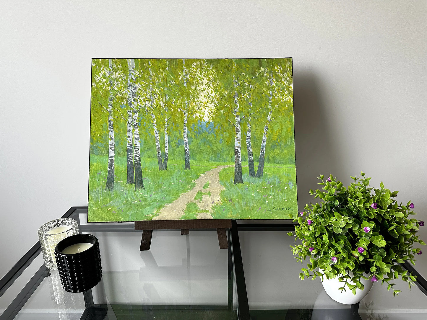 VINTAGE ORIGINAL PAINTING, oil painting, vintage realism, modern painting, impressionism, landscape, Birch Grove, 2018, artist V. Savenets