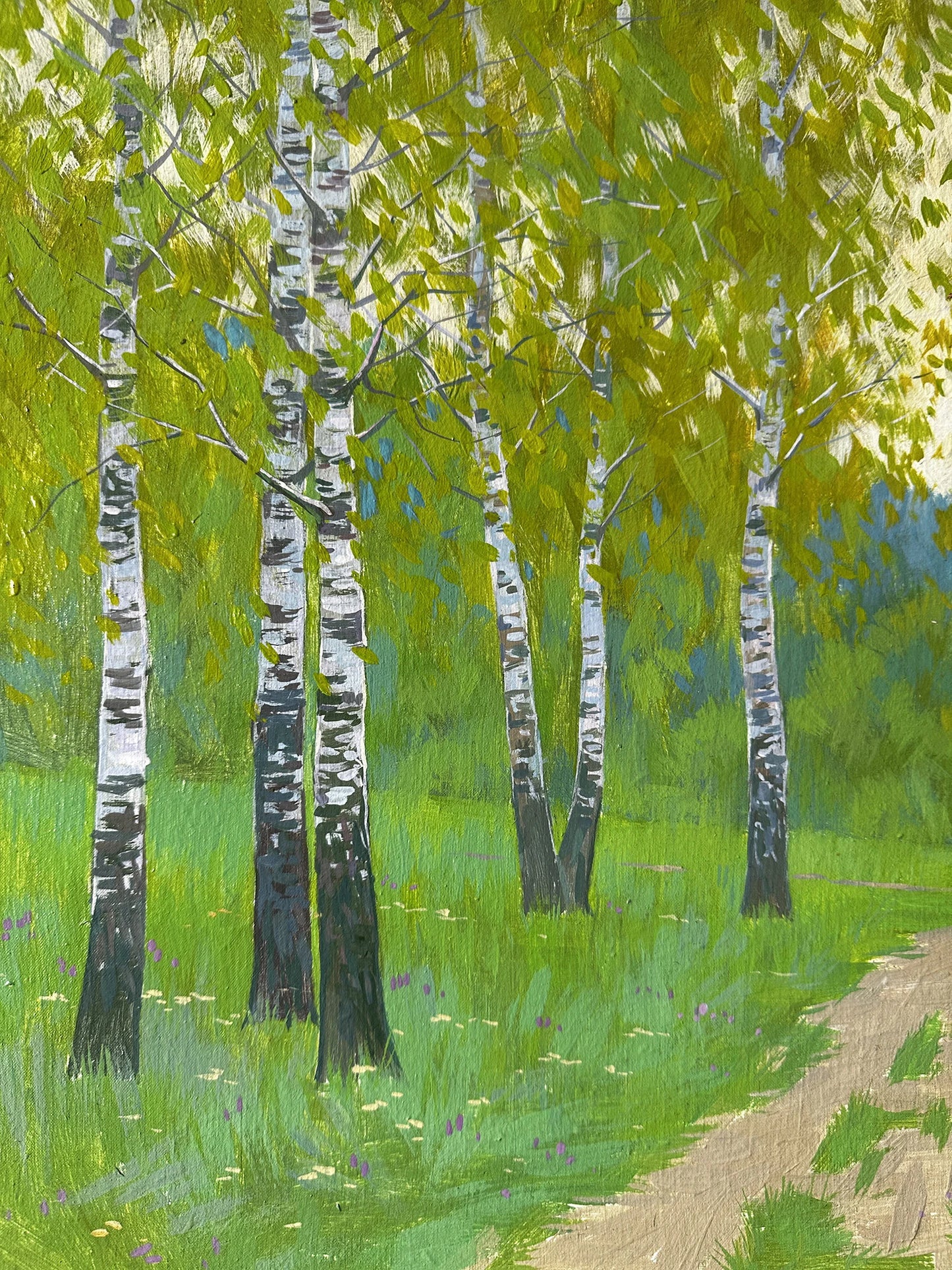 VINTAGE ORIGINAL PAINTING, oil painting, vintage realism, modern painting, impressionism, landscape, Birch Grove, 2018, artist V. Savenets