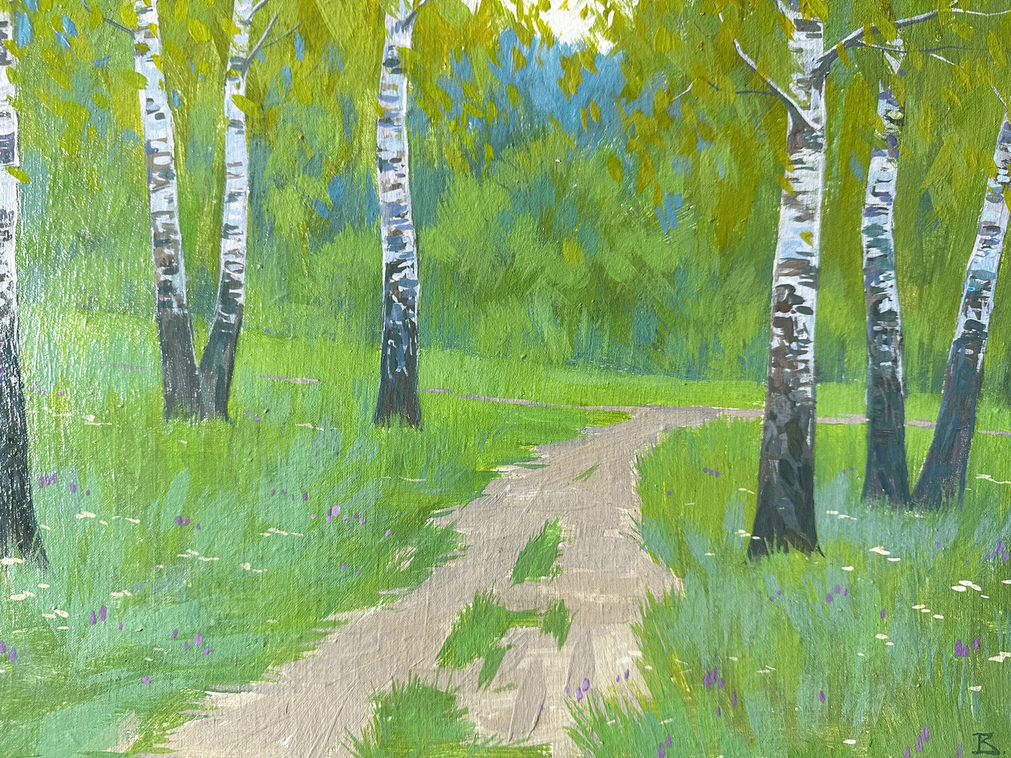 VINTAGE ORIGINAL PAINTING, oil painting, vintage realism, modern painting, impressionism, landscape, Birch Grove, 2018, artist V. Savenets