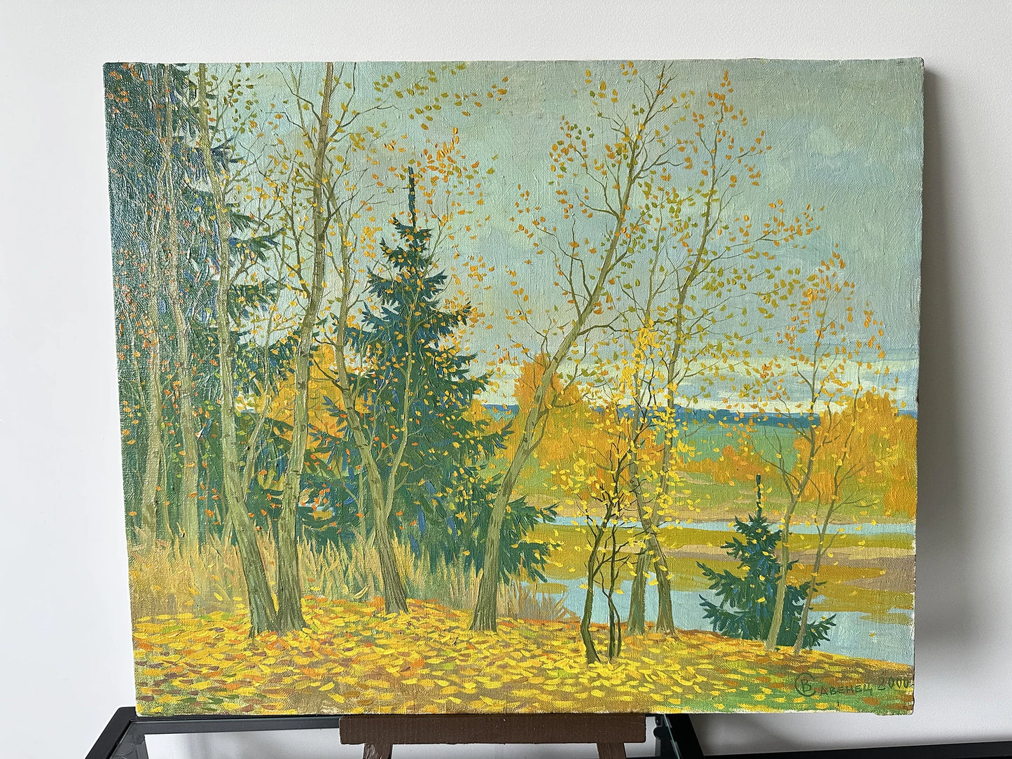 VINTAGE ORIGINAL PAINTING, oil painting, ukrainian painting, modern painting, impressionism, landscape, Autumn coolness, artist V. Savenets