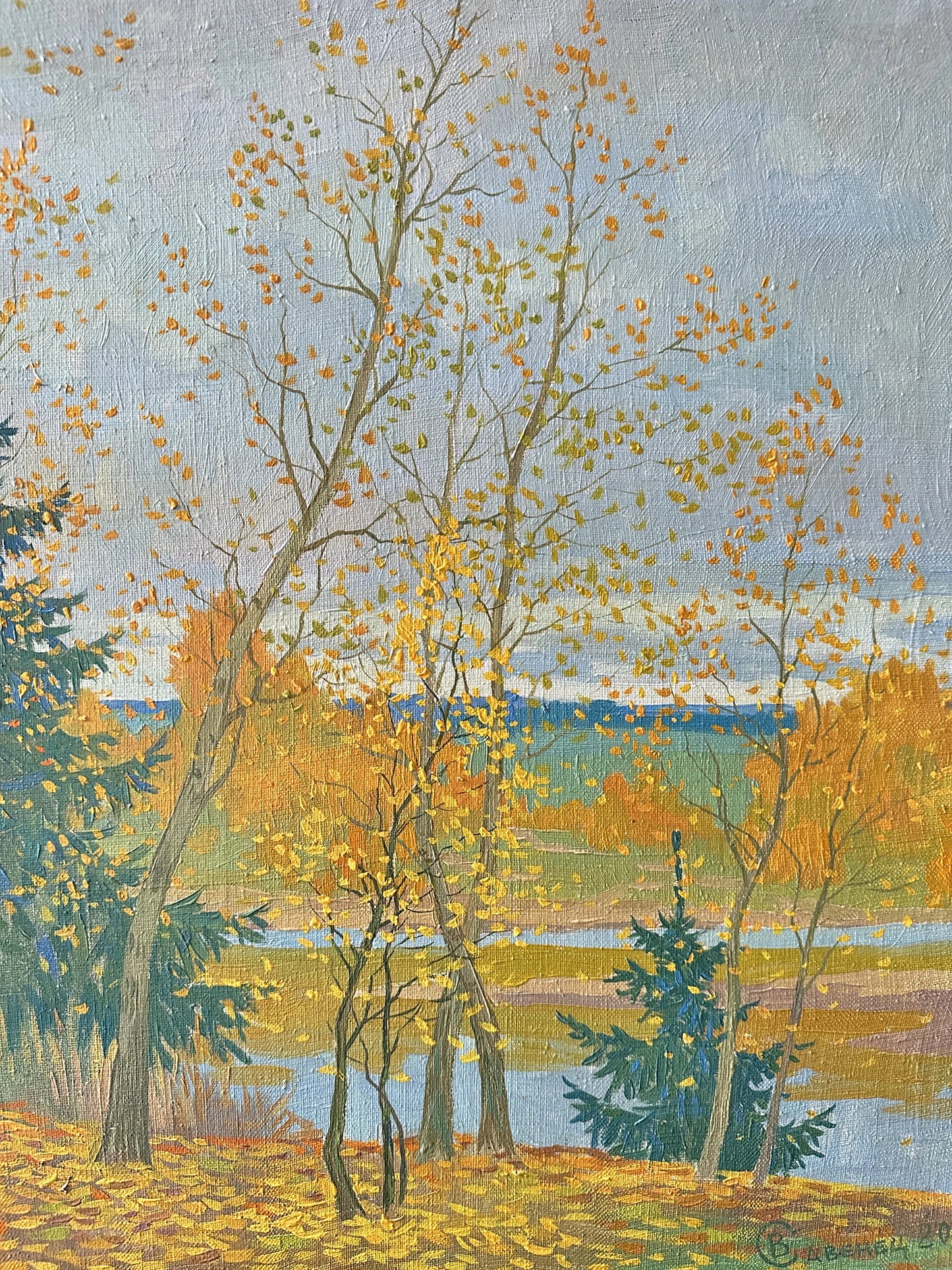 VINTAGE ORIGINAL PAINTING, oil painting, ukrainian painting, modern painting, impressionism, landscape, Autumn coolness, artist V. Savenets