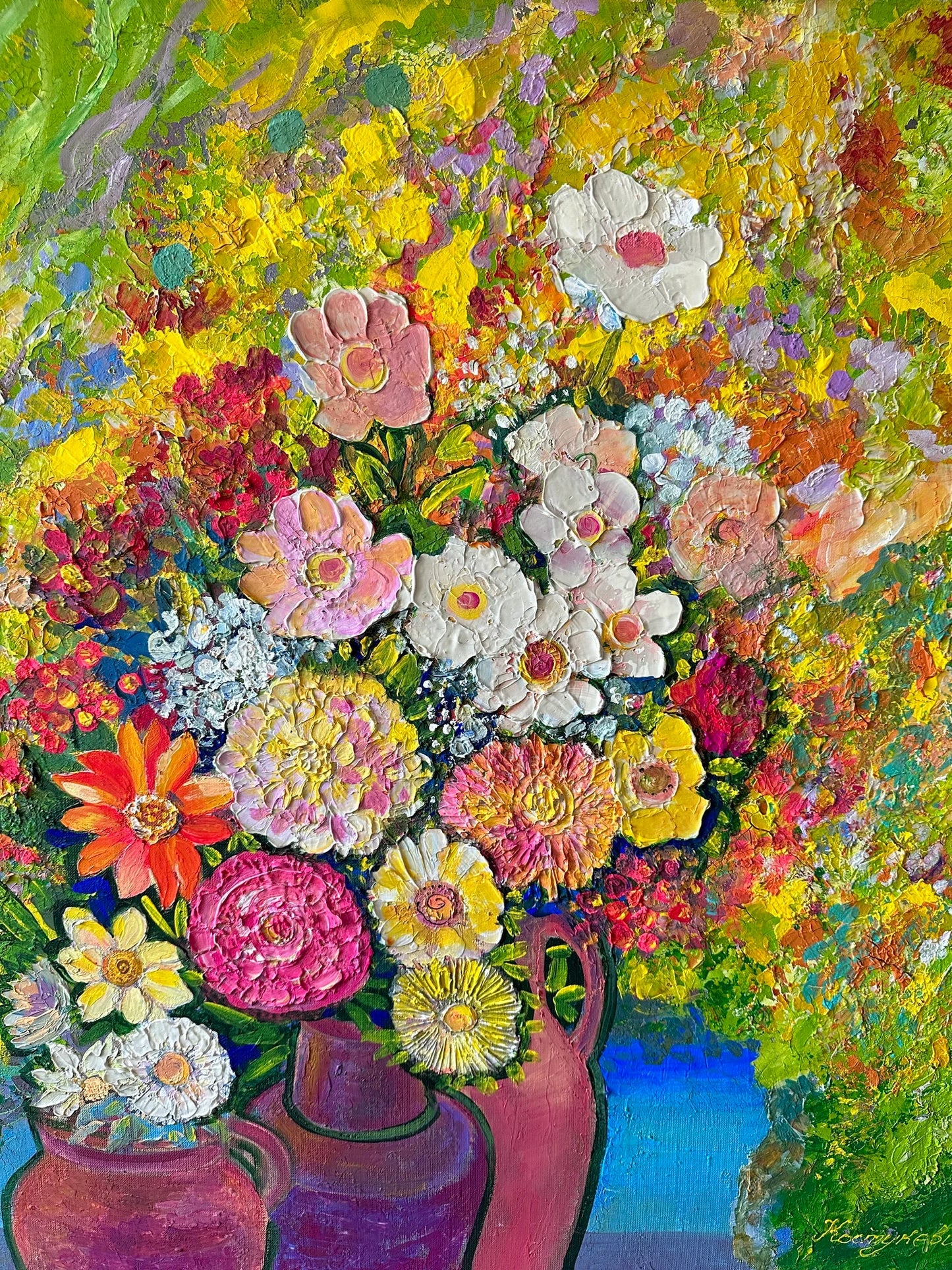 Flower painting, wall art, vintage painting, ukrainian art, Flowers, artist S. Kostukevich