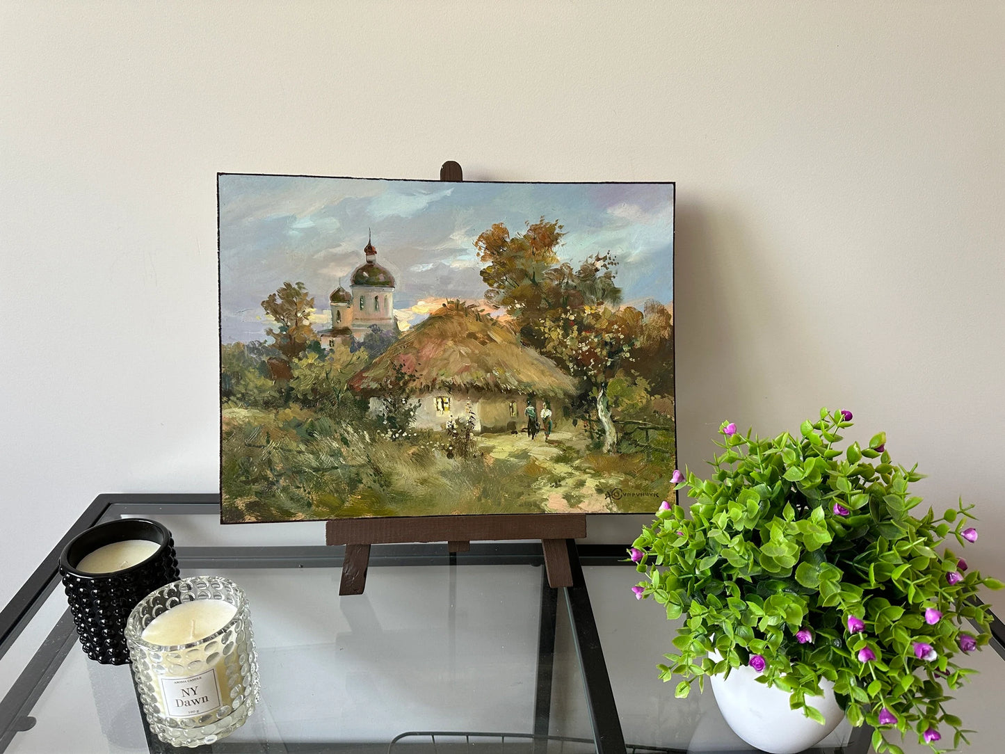 Original painting, gift, ukrainian painting, vintage, wall painting, wall art, landscape, Old house, In the village, artist Y. Suprunchuk