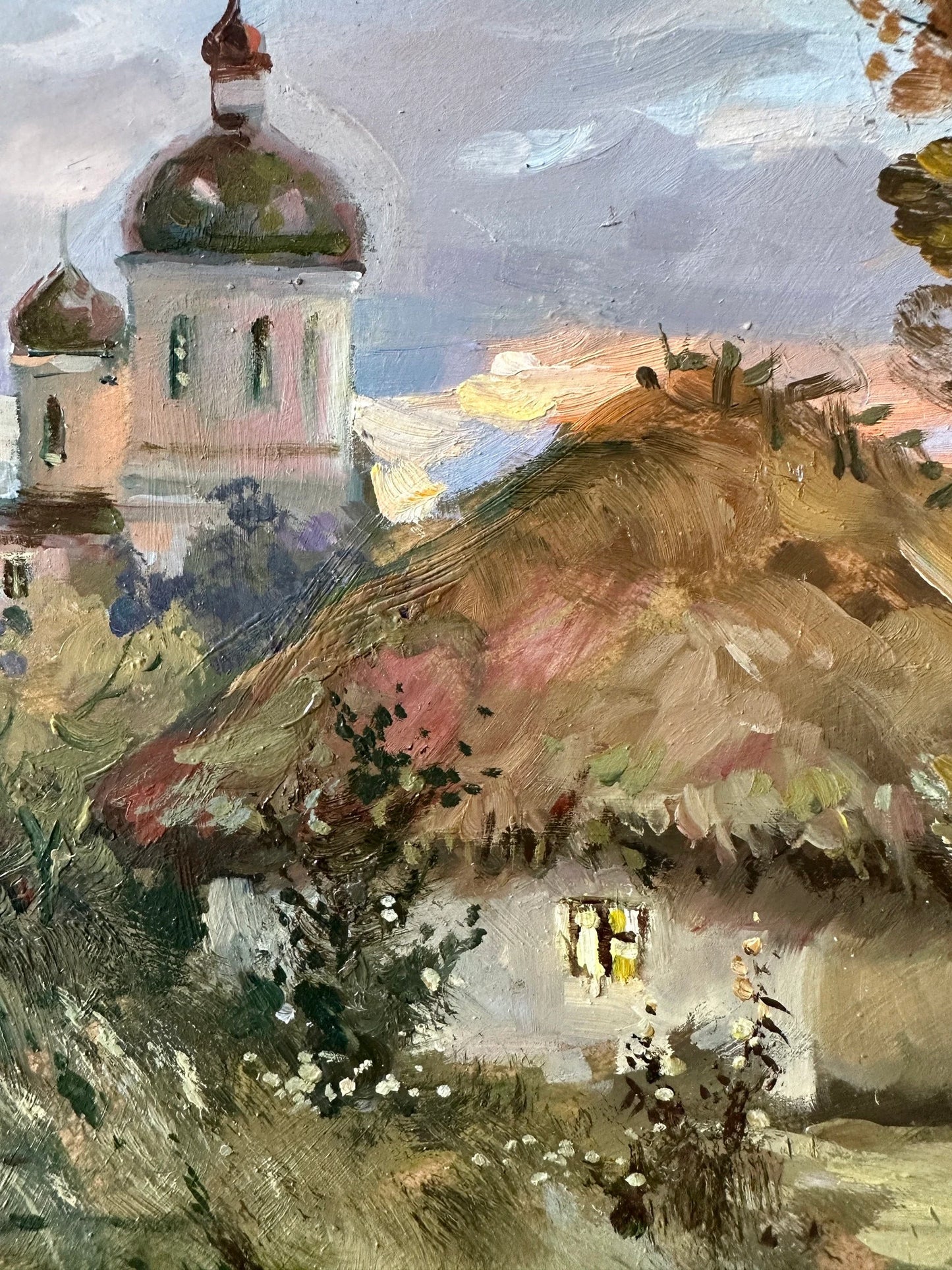 Original painting, gift, ukrainian painting, vintage, wall painting, wall art, landscape, Old house, In the village, artist Y. Suprunchuk