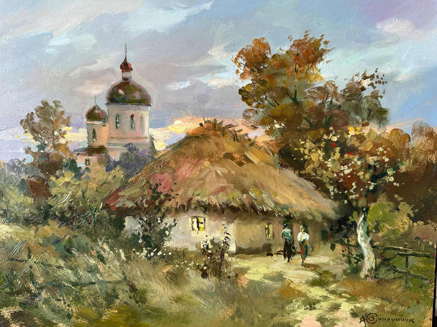 Original painting, gift, ukrainian painting, vintage, wall painting, wall art, landscape, Old house, In the village, artist Y. Suprunchuk