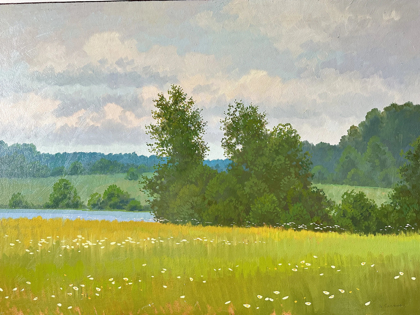 Original painting, gift, ukrainian painting, vintage, wall painting, wall art, landscape, Summer day, Blooming meadow, artist Y. Suprunchuk