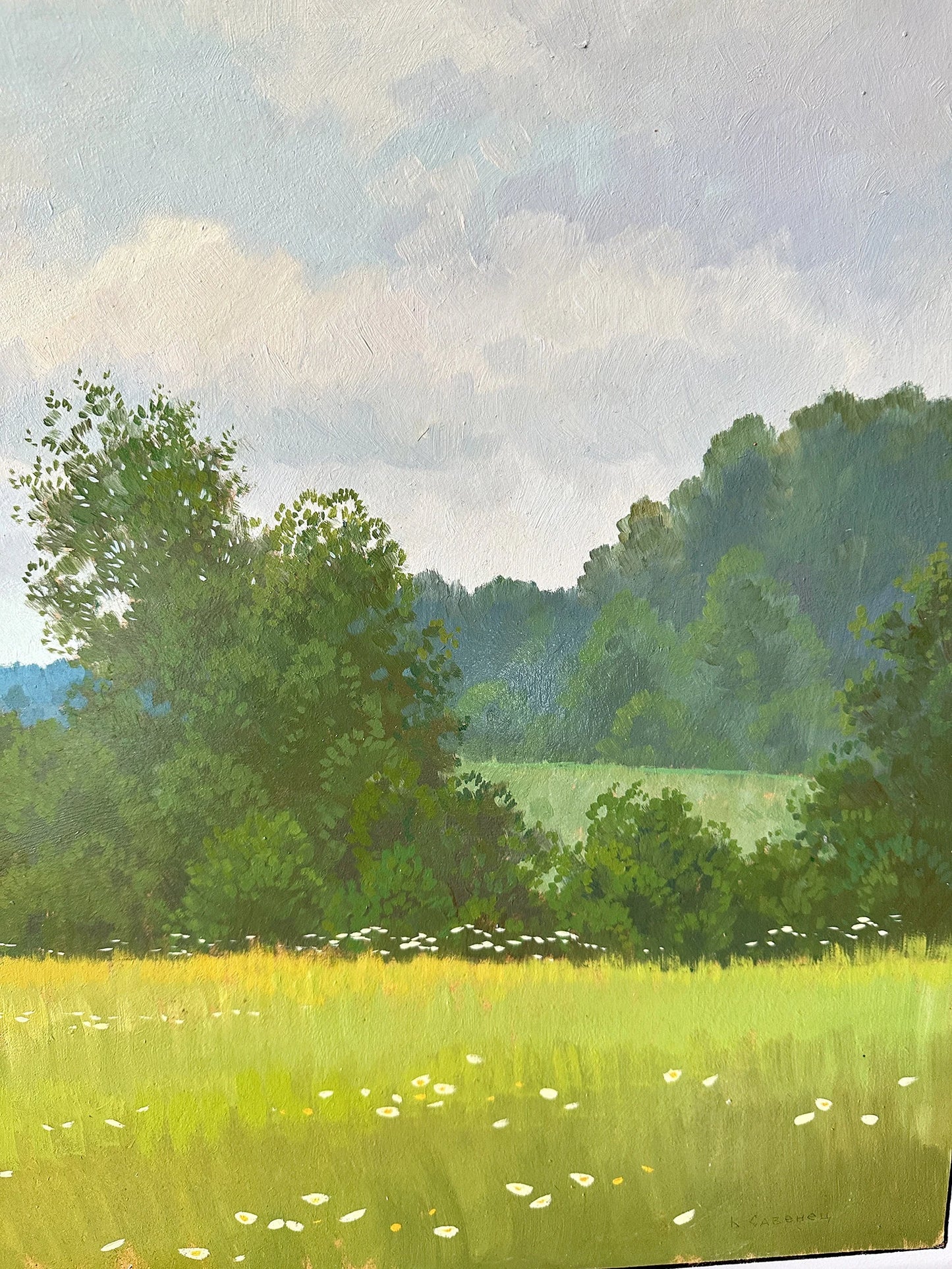 Original painting, gift, ukrainian painting, vintage, wall painting, wall art, landscape, Summer day, Blooming meadow, artist Y. Suprunchuk