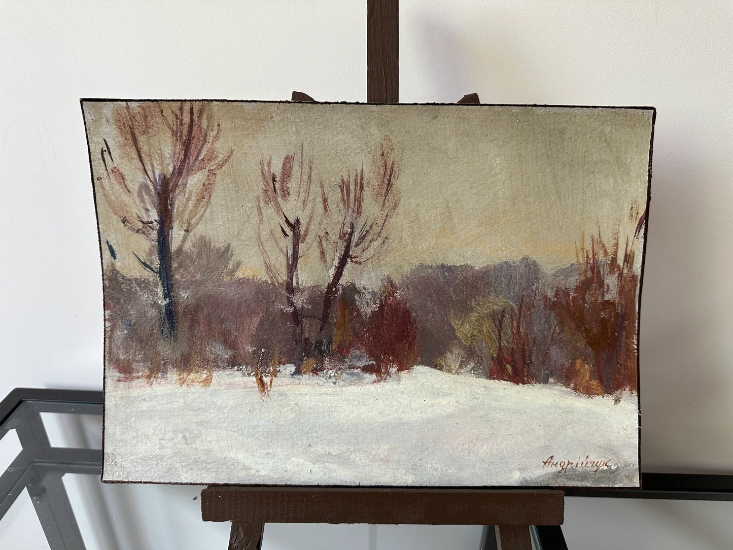 Original oil painting, gift, ukrainian painting, vintage, wall art, impressionism, landscape, Winter day, artist M. Andriychuk