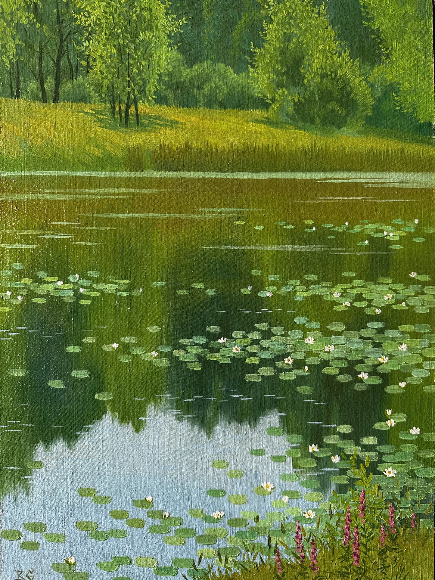 VINTAGE ORIGINAL PAINTING, oil painting, vintage realism, modern painting, impressionism, landscape, Summer day, 2003, artist V. Savenets