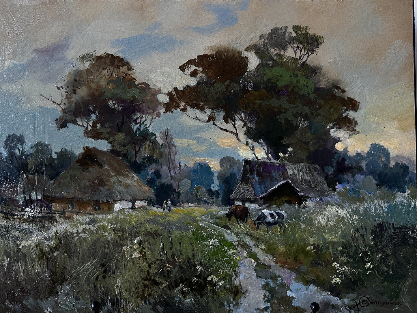 ORIGINAL PAINTING, vintage realism, impressionism, oil painting, landscape, rural landscape, Evening in the village, 2022, Y. Suprunchuk