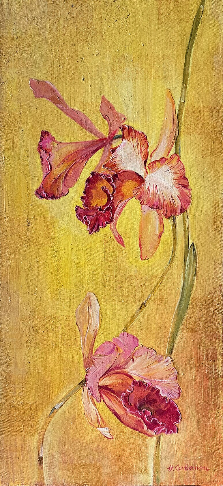 VINTAGE ORIGINAL PAINTING, oil painting, vintage realism, modern painting, impressionism, flowering, Flower, 2007, artist V. Savenets