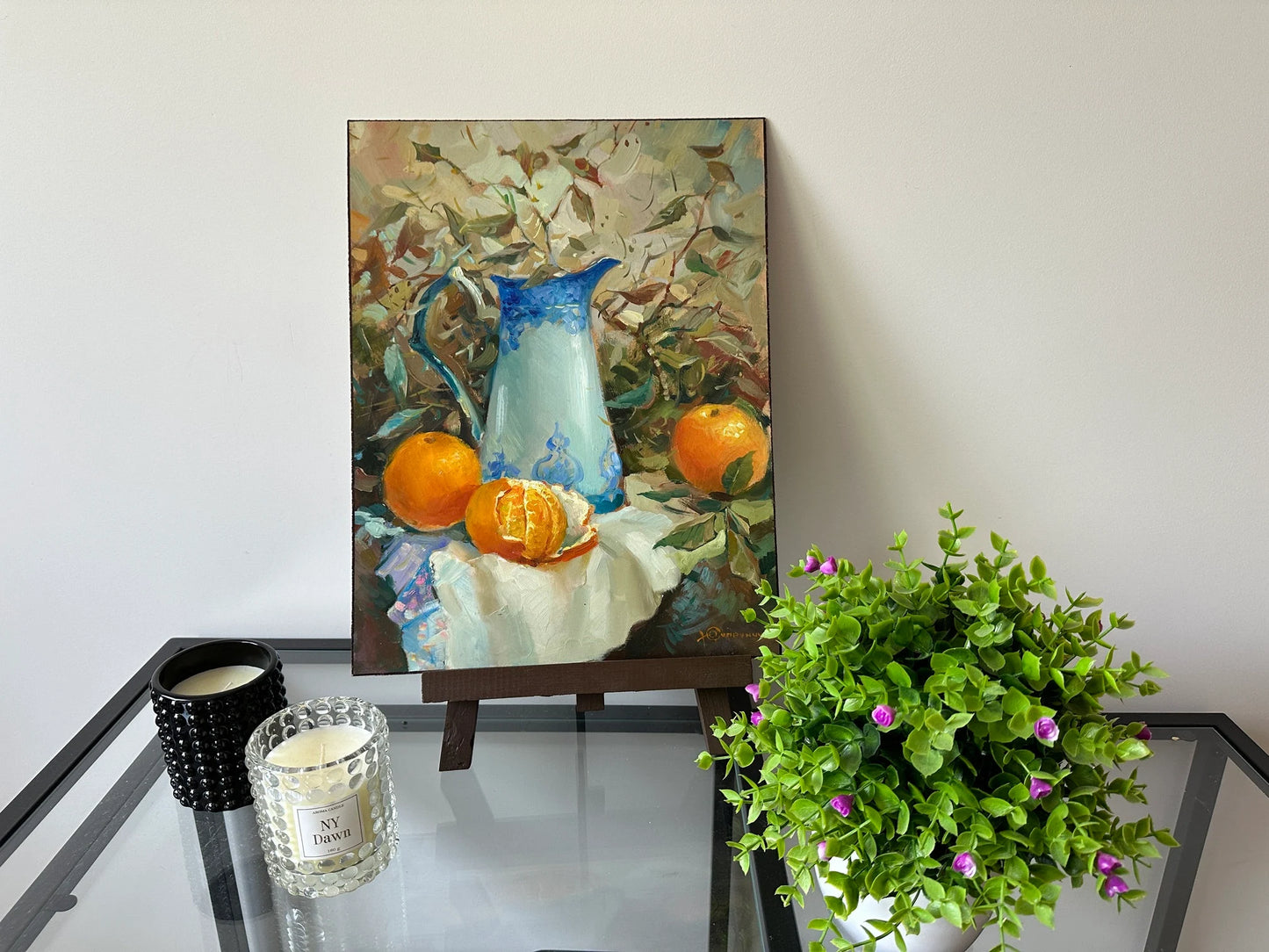 Original painting, gift, ukrainian painting, vintage, wall painting, abstract art, still life, Fruit and jug, artist Y. Suprunchuk