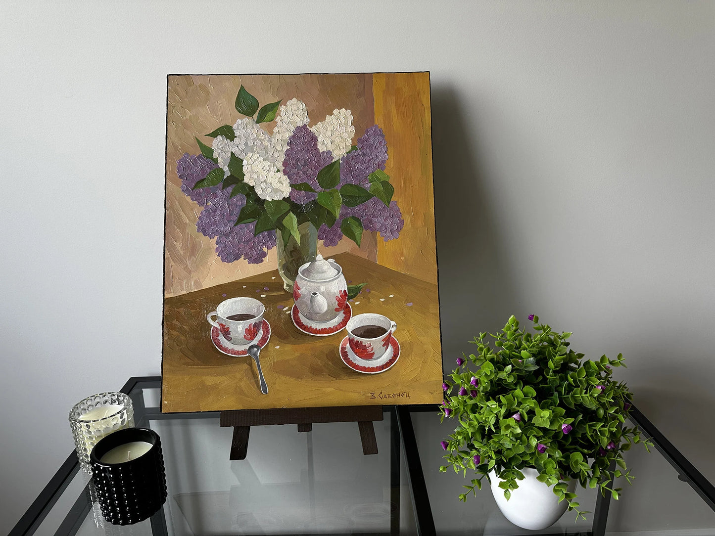 VINTAGE ORIGINAL PAINTING, oil painting, vintage realism, modern painting, still life, bouquet of flowers, Lilac, 2014, artist V. Savenets