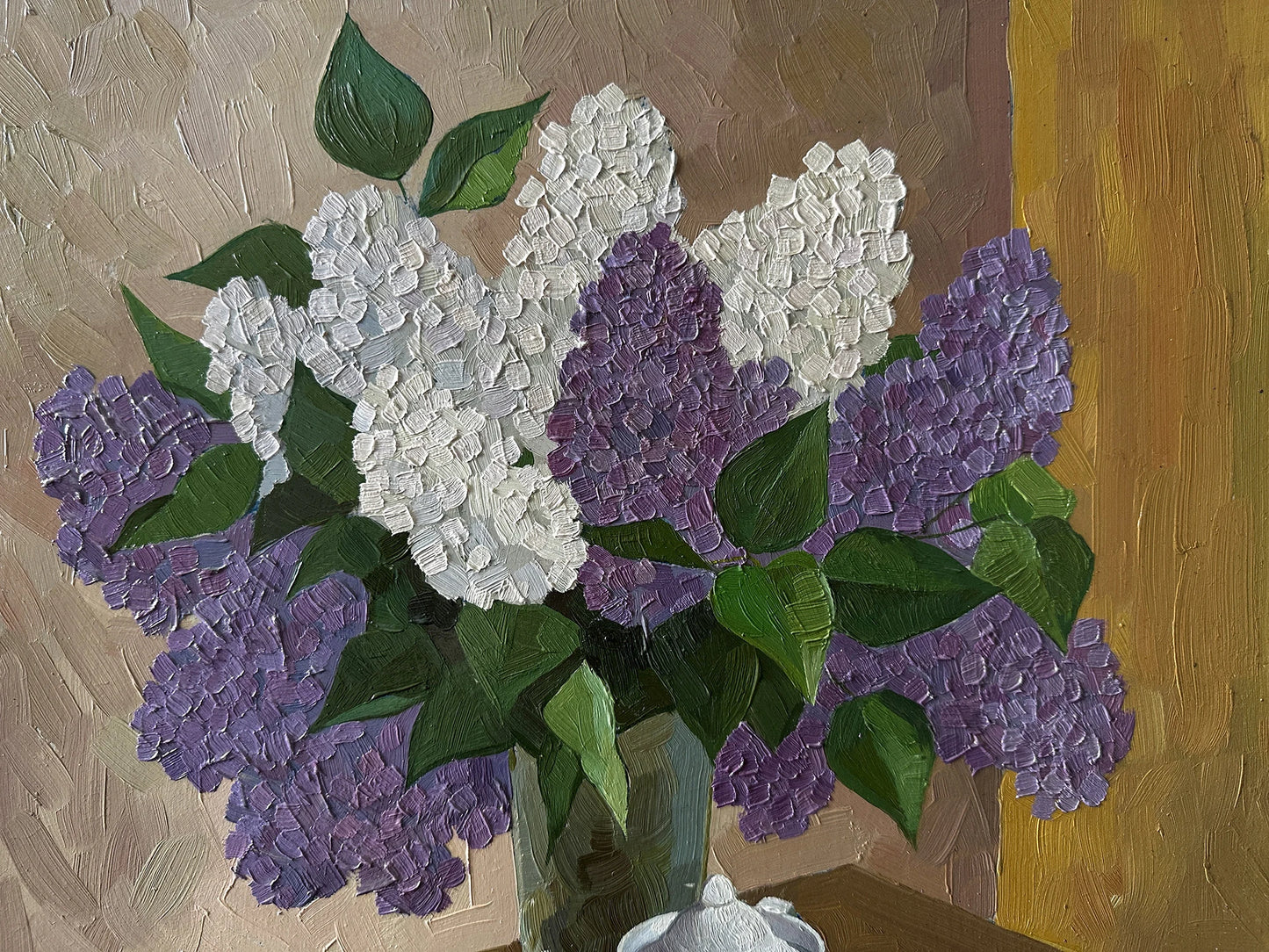 VINTAGE ORIGINAL PAINTING, oil painting, vintage realism, modern painting, still life, bouquet of flowers, Lilac, 2014, artist V. Savenets