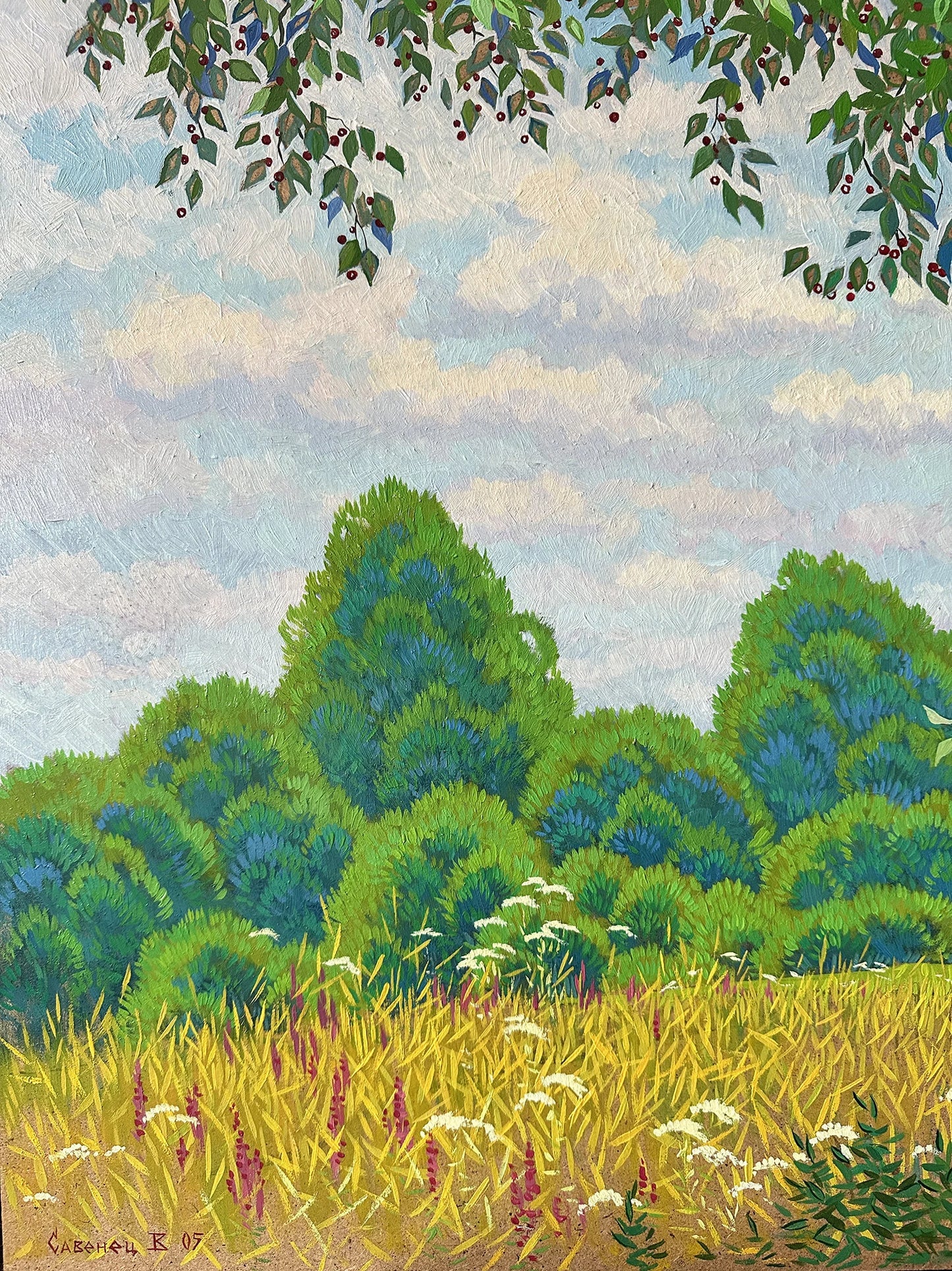 VINTAGE ORIGINAL PAINTING, oil painting, vintage realism, modern painting, impressionism, landscape, Summer day, 2007, artist V. Savenets