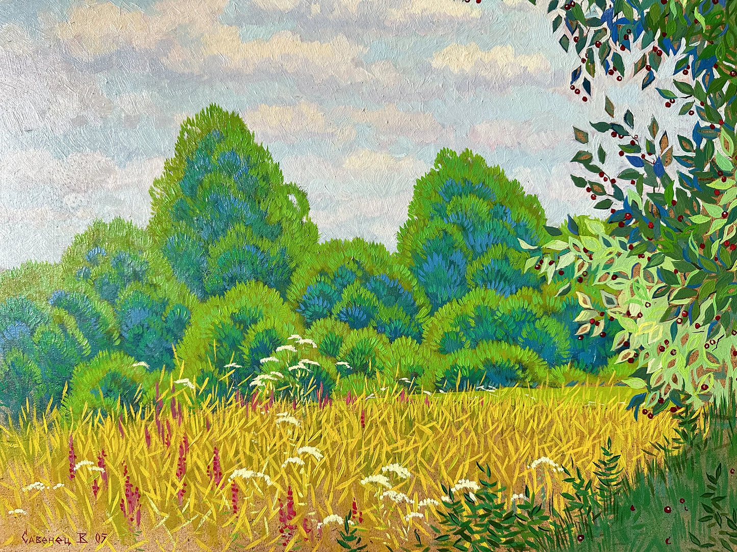 VINTAGE ORIGINAL PAINTING, oil painting, vintage realism, modern painting, impressionism, landscape, Summer day, 2007, artist V. Savenets