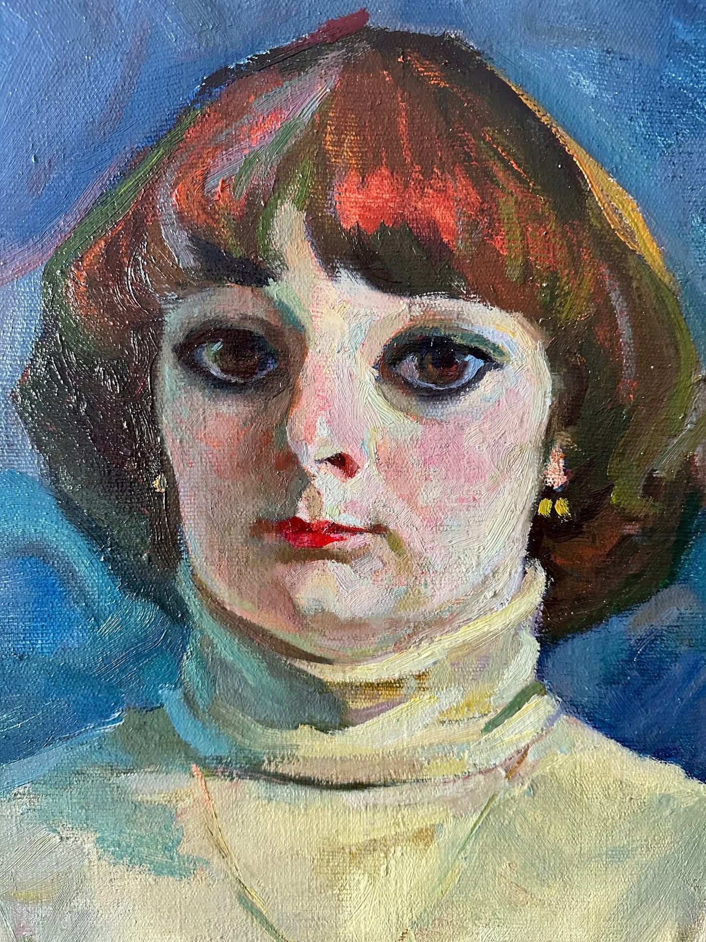 Original oil painting, gift, ukrainian painting, vintage, wall art, impressionism, portrait, young woman, artist M. Andriychuk