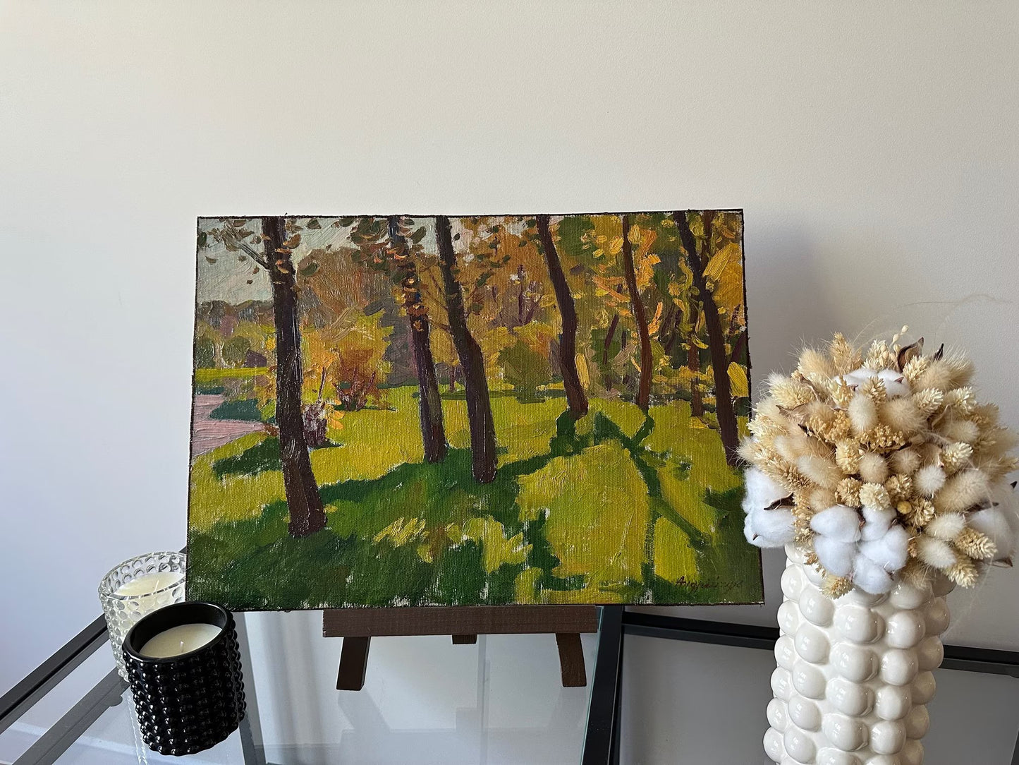 Original oil painting, gift, ukrainian painting, vintage, wall art, impressionism, landscape, Autumn in the park, artist M. Andriychuk