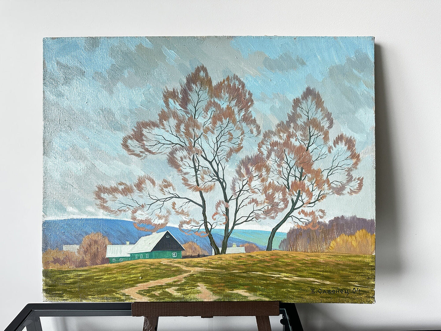 Original oil painting, gift, ukrainian painting, vintage, wall art, impressionism, landscape, Autumn day, artist V. Savenets