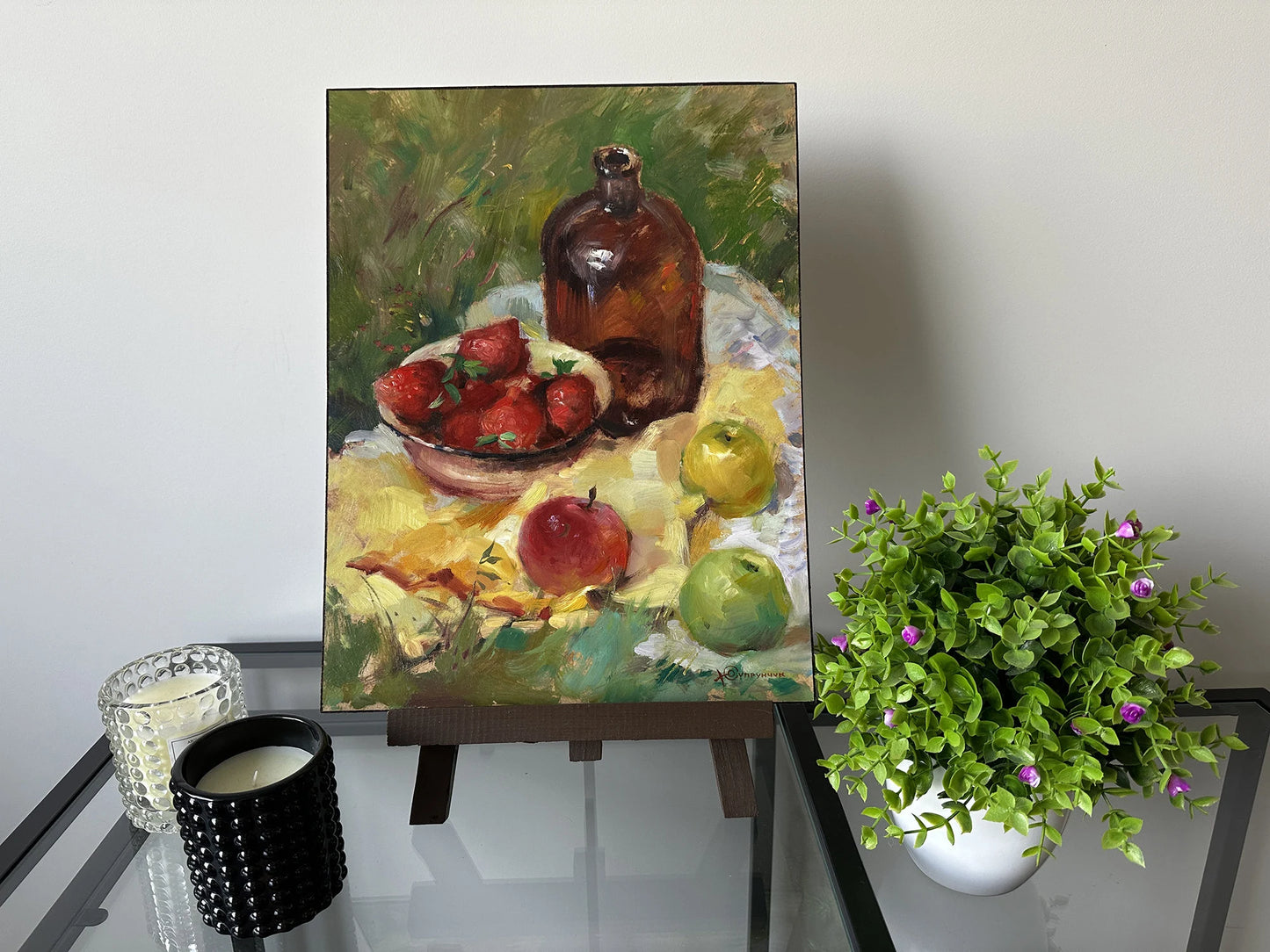 Original painting, gift, ukrainian painting, vintage, wall painting, still life, flower painting, Fruits on the table, artist Y. Suprunchuk